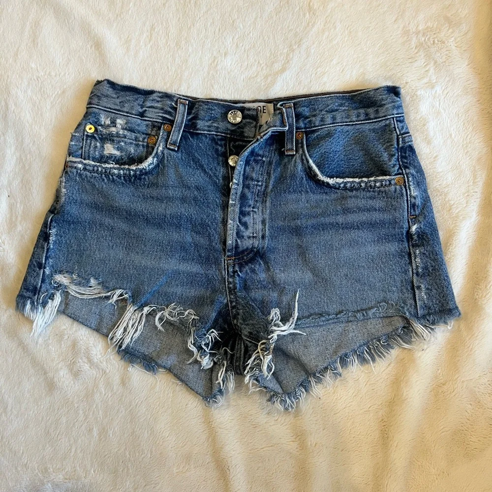 AGOLDE Parker Vintage Button Fly Cut Off Denim Shorts Swapmeet Size 25 - Picture 3 of 5